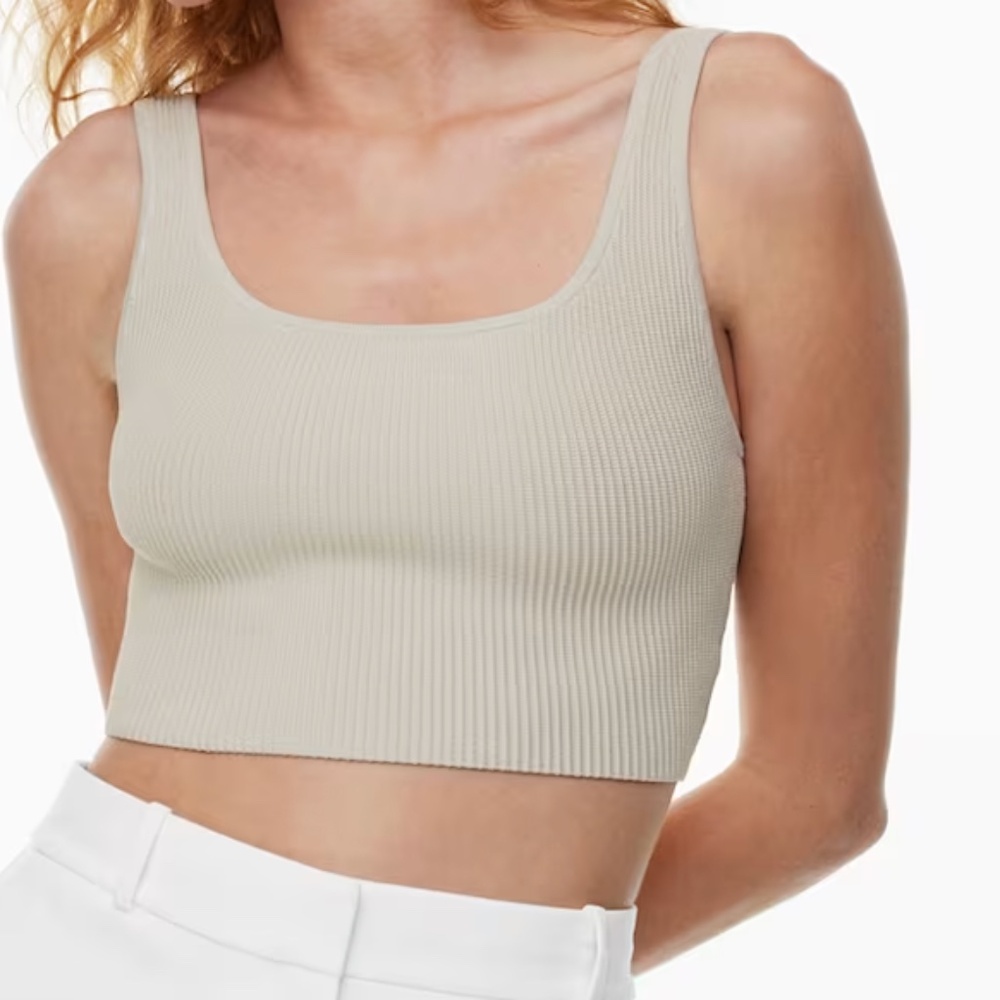Aritzia Babaton Sculpt Knit Squareneck Cropped Ribbed Tank- Matte Pearl -  SMALL